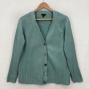 Talbots Sweater Womens 2X Green Cable Knit Button Front Cardigan Long Sleeve